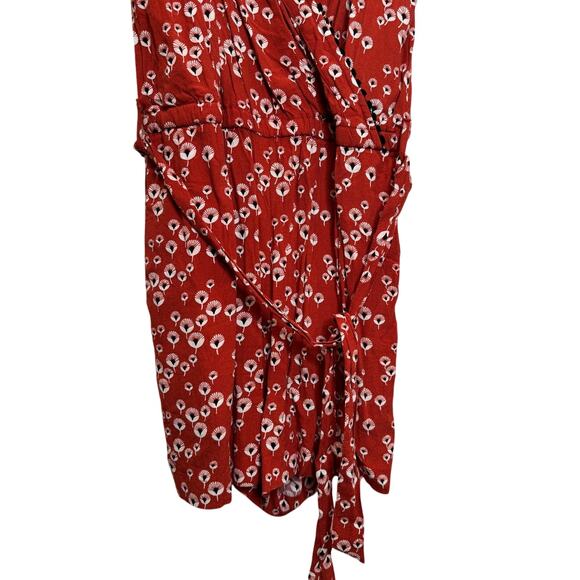 LOFT Ann Taylor Red Floral Sleeveless Belted Shorts Romper, Size XS - Picture 3 of 6